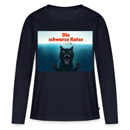Die schwarze Katze – Krümel taucht auf | Frauen Premium Bio Langarmshirt - Navy