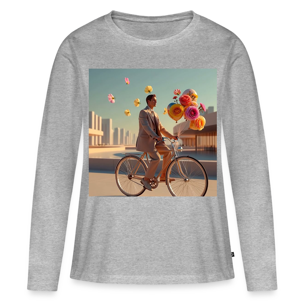 Fahrt ins Ungewisse (mit Blumen) | Frauen Premium Bio Langarmshirt - Grau meliert