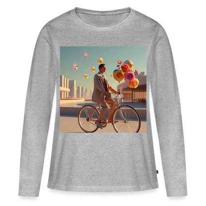Fahrt ins Ungewisse (mit Blumen) | Frauen Premium Bio Langarmshirt - Grau meliert