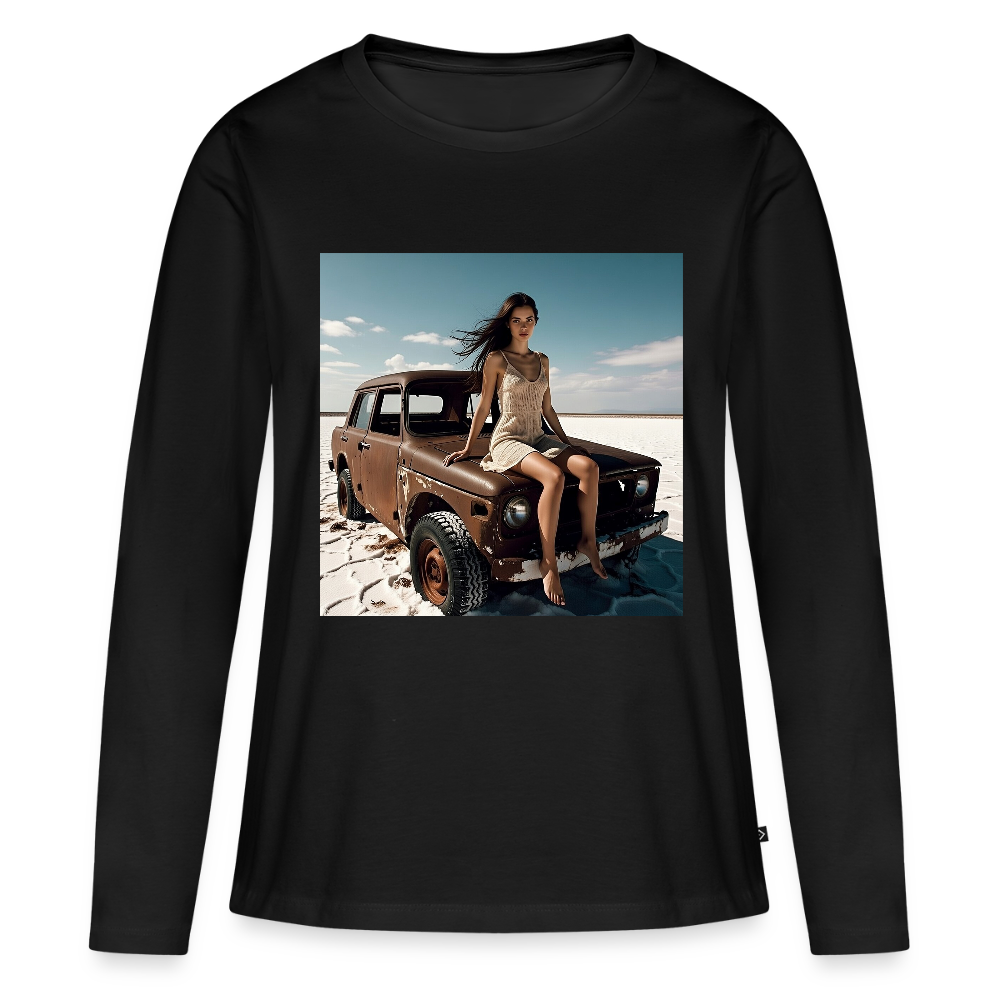 Warten auf irgendwas | Frauen Premium Bio Langarmshirt - Schwarz