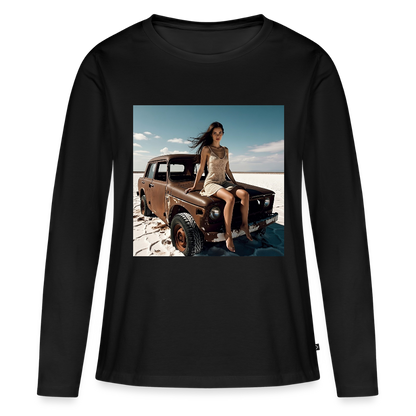 Warten auf irgendwas | Frauen Premium Bio Langarmshirt - Schwarz