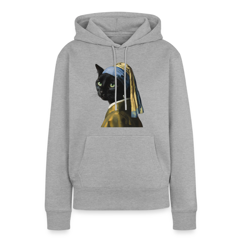 Das Mädchen mit dem Perlenohrring… aber es ist eine Katze | Frauen Premium Hoodie - Grau meliert