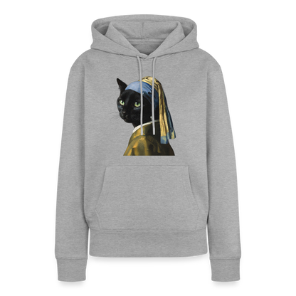 Das Mädchen mit dem Perlenohrring… aber es ist eine Katze | Frauen Premium Hoodie - Grau meliert