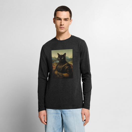 Mona Lisa… aber es ist eine Katze | Männer Premium Bio Langarmshirt - Anthrazit meliert