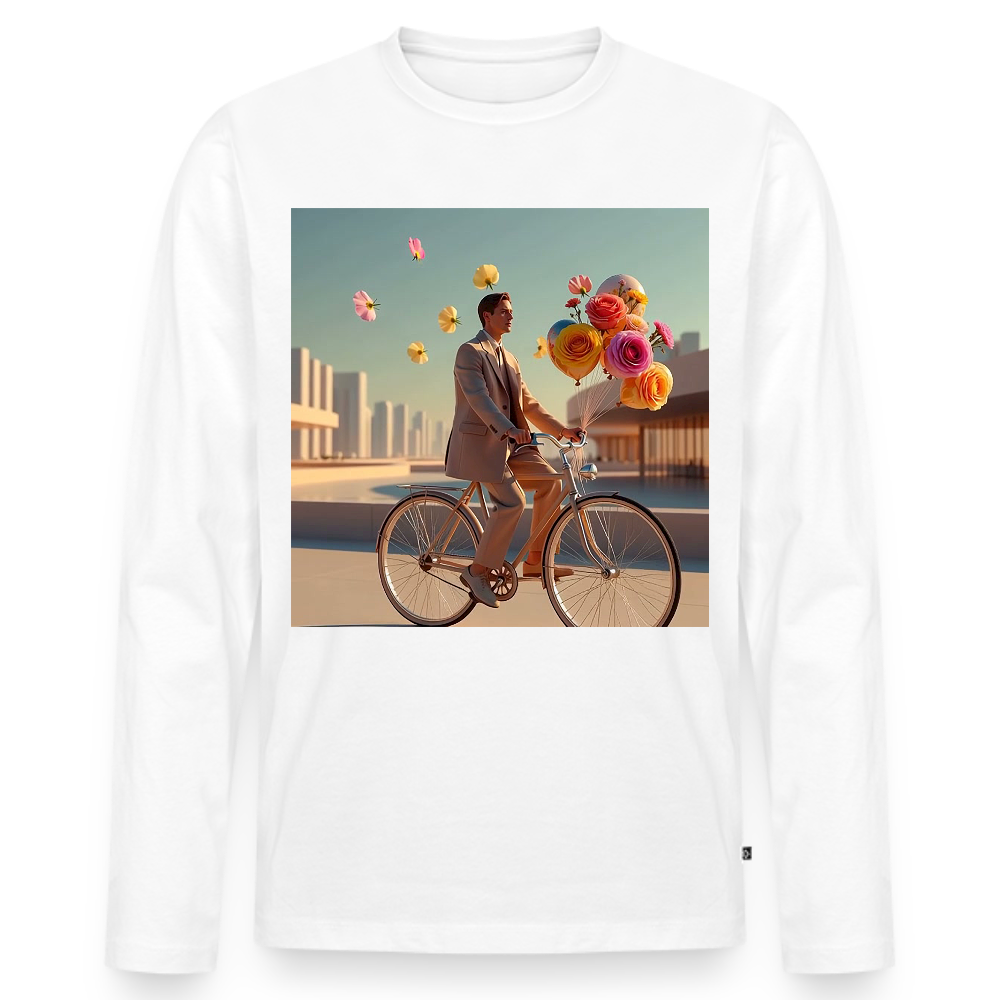 Fahrt ins Ungewisse (mit Blumen) | Männer Premium Bio Langarmshirt - Weiß