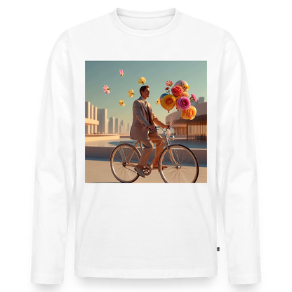 Fahrt ins Ungewisse (mit Blumen) | Männer Premium Bio Langarmshirt - Weiß