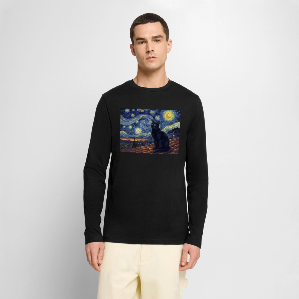 Sternennacht… aber die Katze denkt nach | Männer Premium Bio Langarmshirt - Schwarz