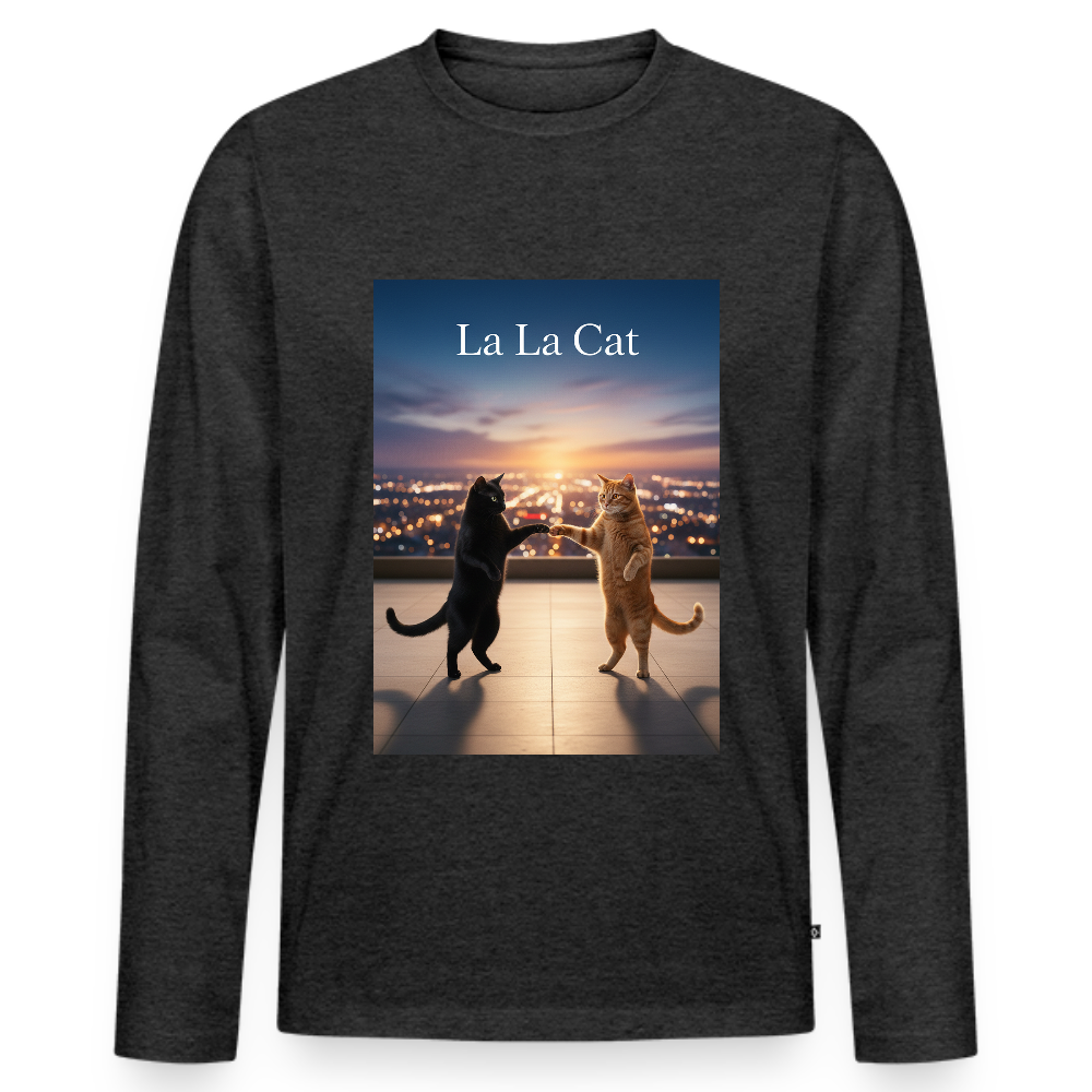 La La Cat – Tanz über den Dächern | Männer Premium Bio Langarmshirt - Anthrazit meliert