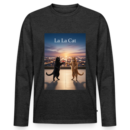 La La Cat – Tanz über den Dächern | Männer Premium Bio Langarmshirt - Anthrazit meliert