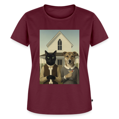 American Gothic… aber mit Katze und Hund | Frauen Premium T-Shirt - Burgunderrot