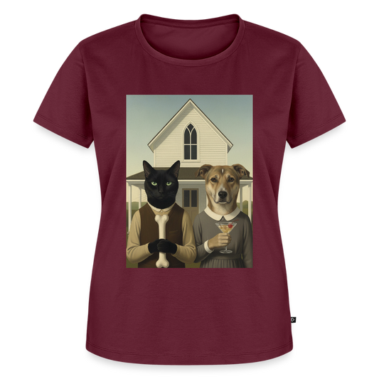 American Gothic… aber mit Katze und Hund | Frauen Premium T-Shirt - Burgunderrot