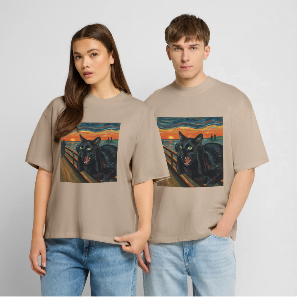 Der Schrei… aber die Katze hat’s zuerst gemerkt | Stanley/Stella Oversized Unisex Bio T-Shirt Blaster - Steingrau