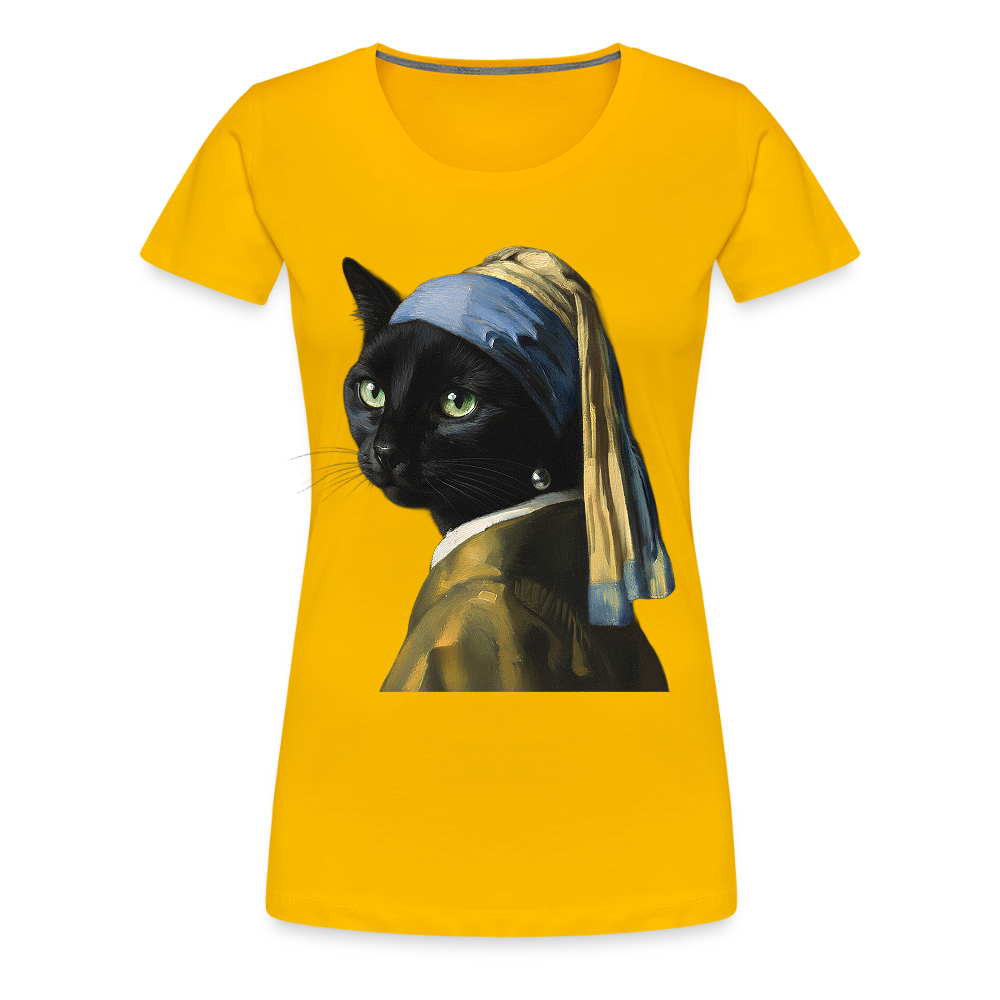 Das Mädchen mit dem Perlenohrring… aber es ist eine Katze | Frauen Premium T-Shirt - Sonnengelb