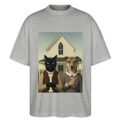 American Gothic… aber mit Katze und Hund | Stanley/Stella Oversized Unisex Bio T-Shirt Blaster - Grau meliert