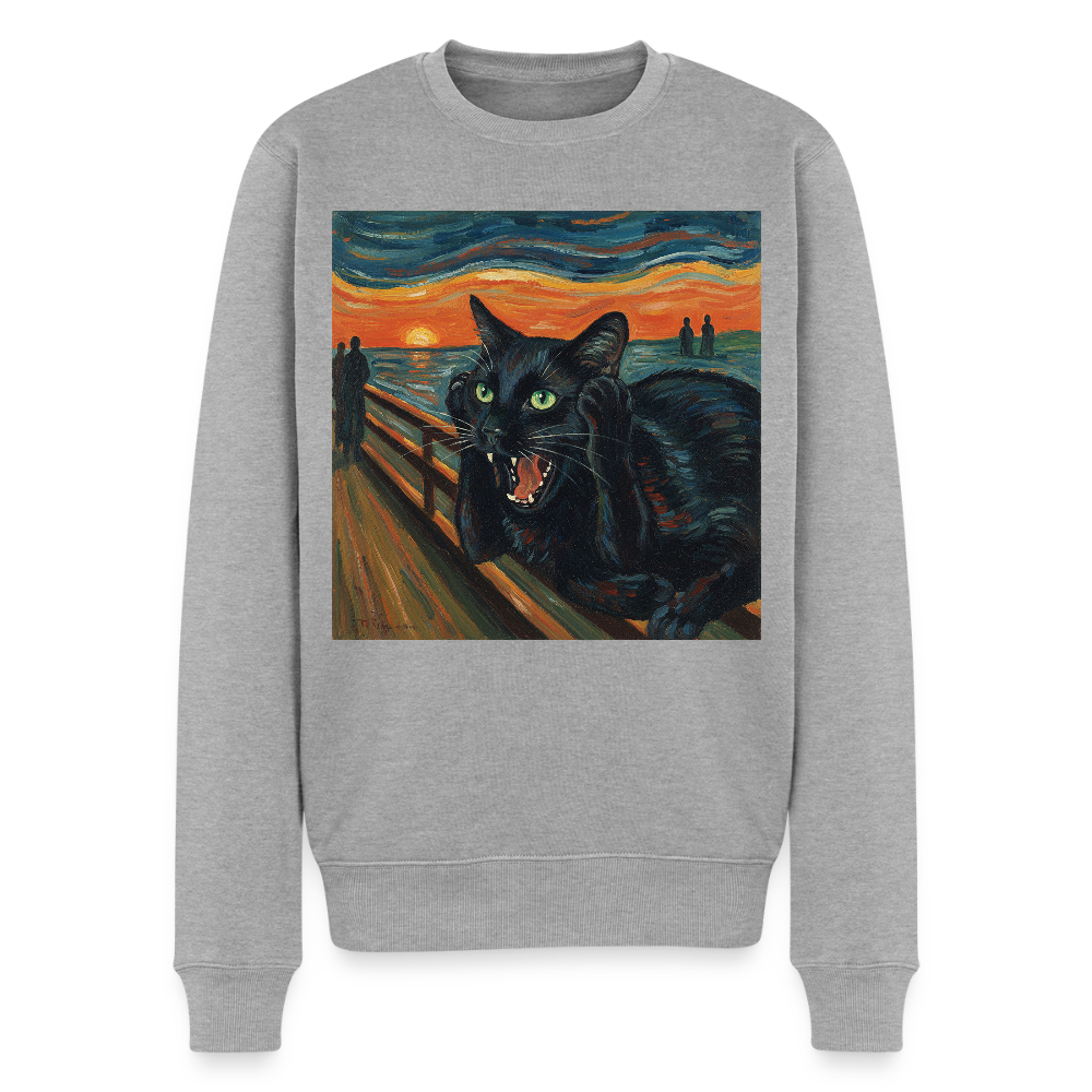 Der Schrei… aber die Katze hat’s zuerst gemerkt |  Männer Premium Pullover - Grau meliert