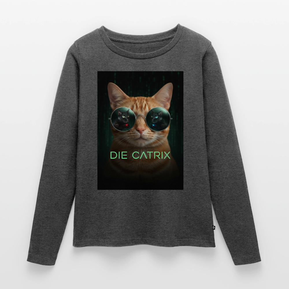 Die Catrix – Krümel erwacht | Frauen Premium Bio Langarmshirt - Anthrazit meliert