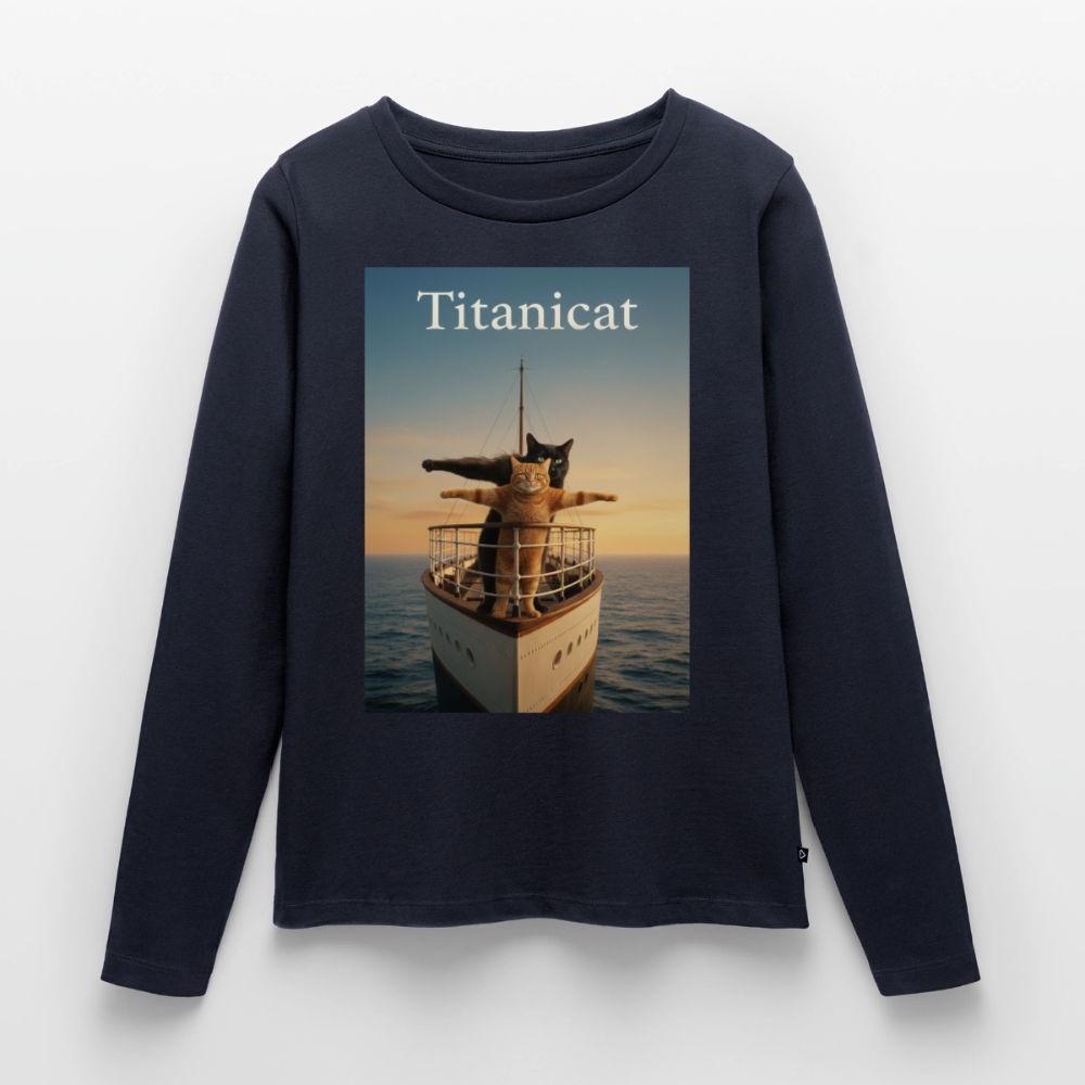 Titanicat – Ich bin der König der Kratzbäume | Frauen Premium Bio Langarmshirt - Navy