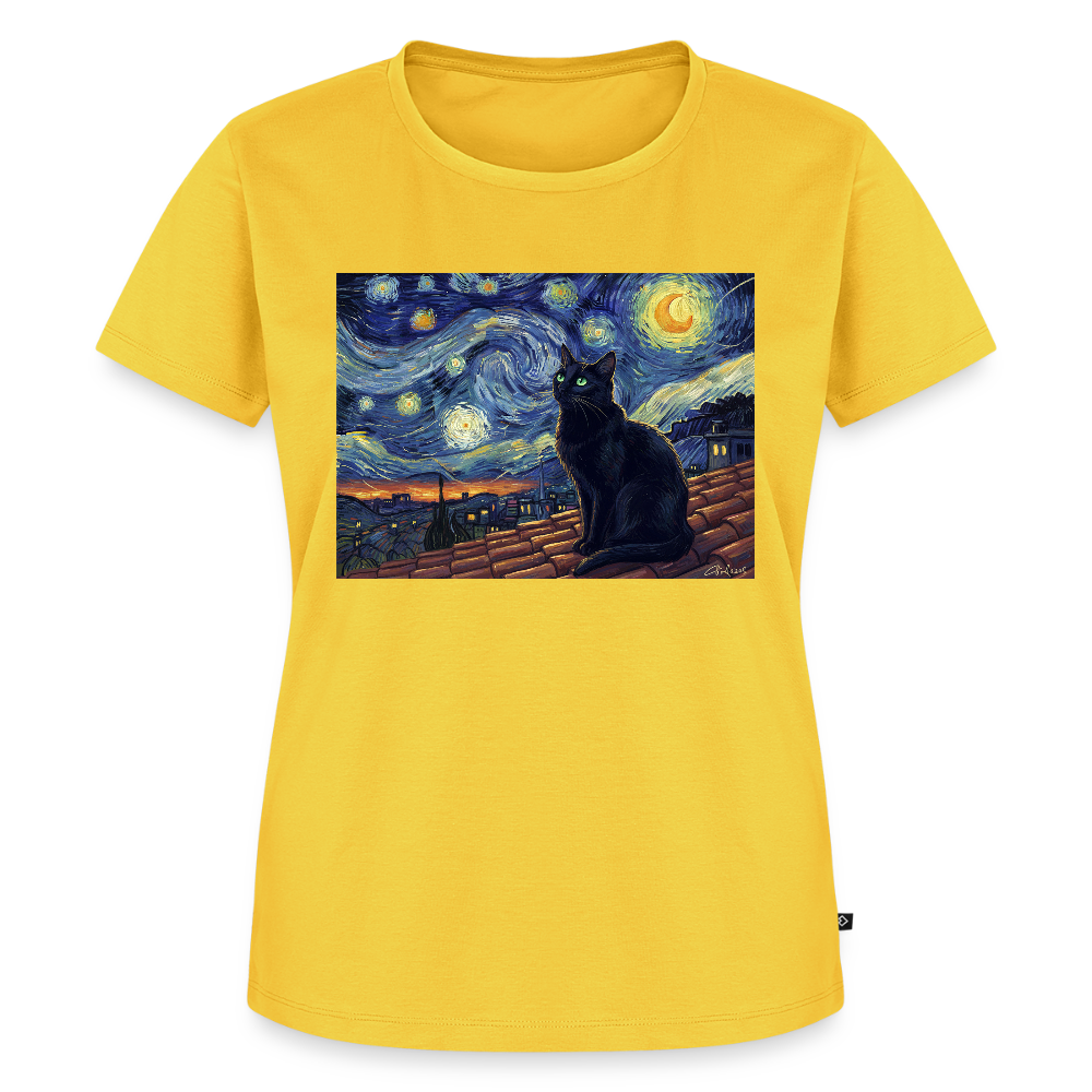 Sternennacht… aber die Katze denkt nach | Frauen Premium T-Shirt - Gelb