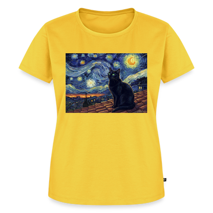 Sternennacht… aber die Katze denkt nach | Frauen Premium T-Shirt - Gelb