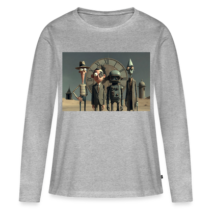 Pünktlich zu spät – Die seltsame Gesellschaft | Frauen Premium Bio Langarmshirt - Grau meliert
