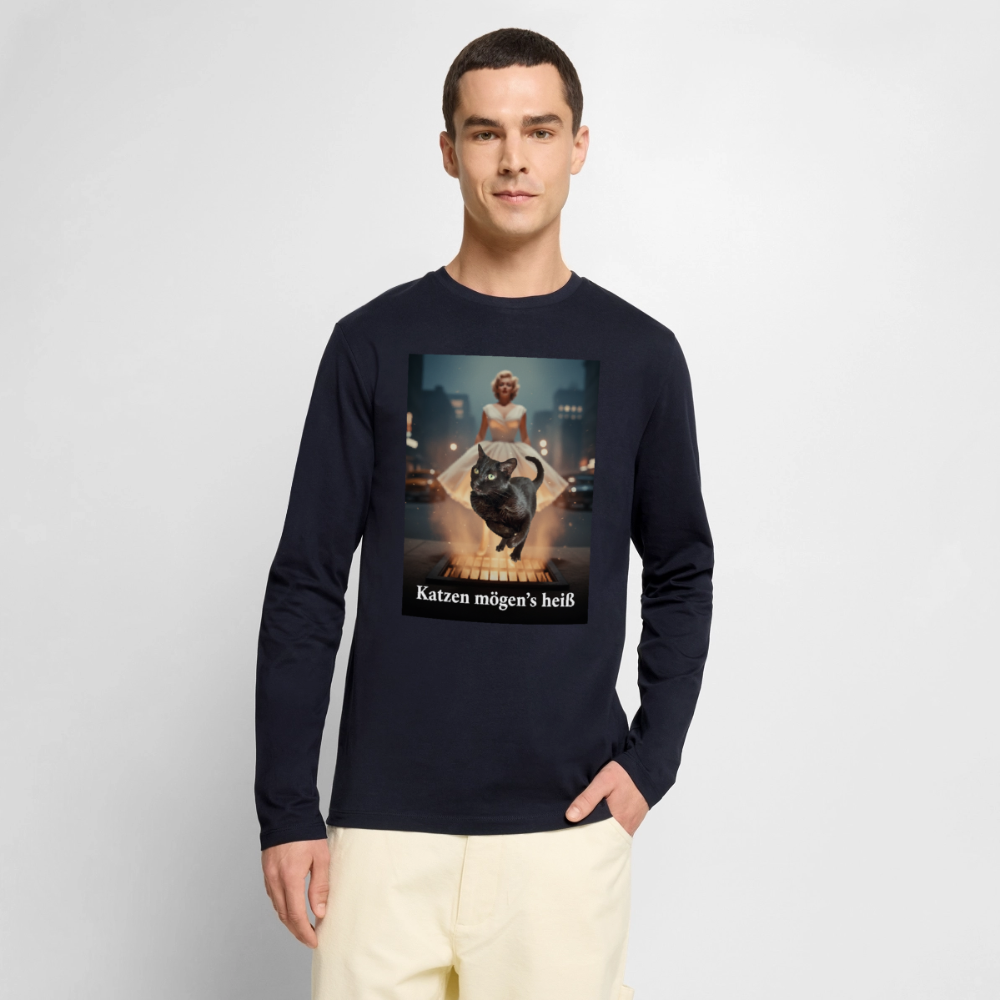 Katzen mögen’s heiß | Männer Premium Bio Langarmshirt - Navy