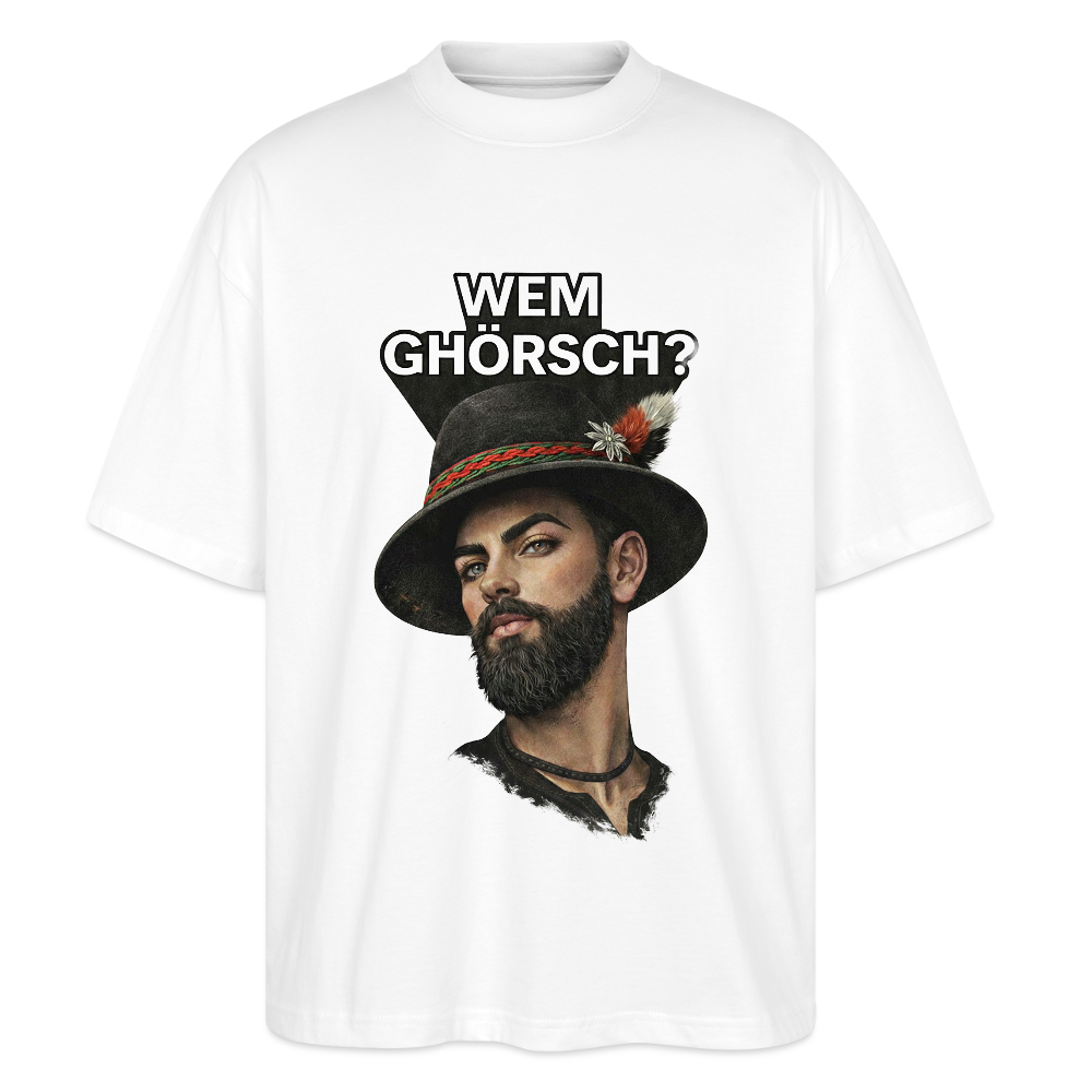 Wem ghörsch? – Alemannische Klärung | Stanley/Stella Oversized Unisex Bio T-Shirt Blaster - Weiß