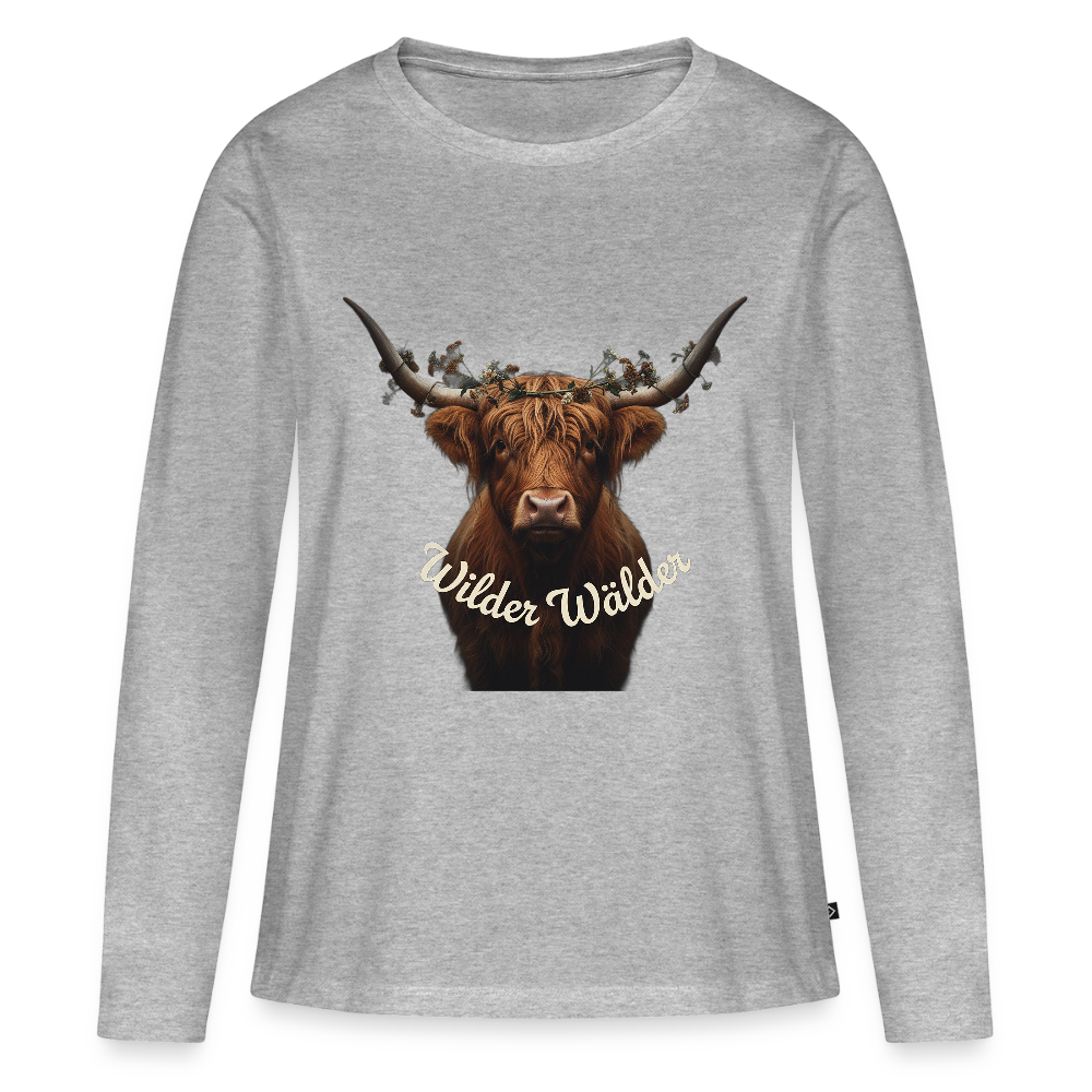 Wilder Wälder – Schwarzwald Highland Rind | Frauen Premium Bio Langarmshirt - Grau meliert