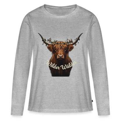 Wilder Wälder – Schwarzwald Highland Rind | Frauen Premium Bio Langarmshirt - Grau meliert