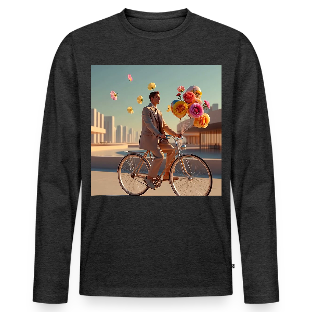 Fahrt ins Ungewisse (mit Blumen) | Männer Premium Bio Langarmshirt - Anthrazit meliert