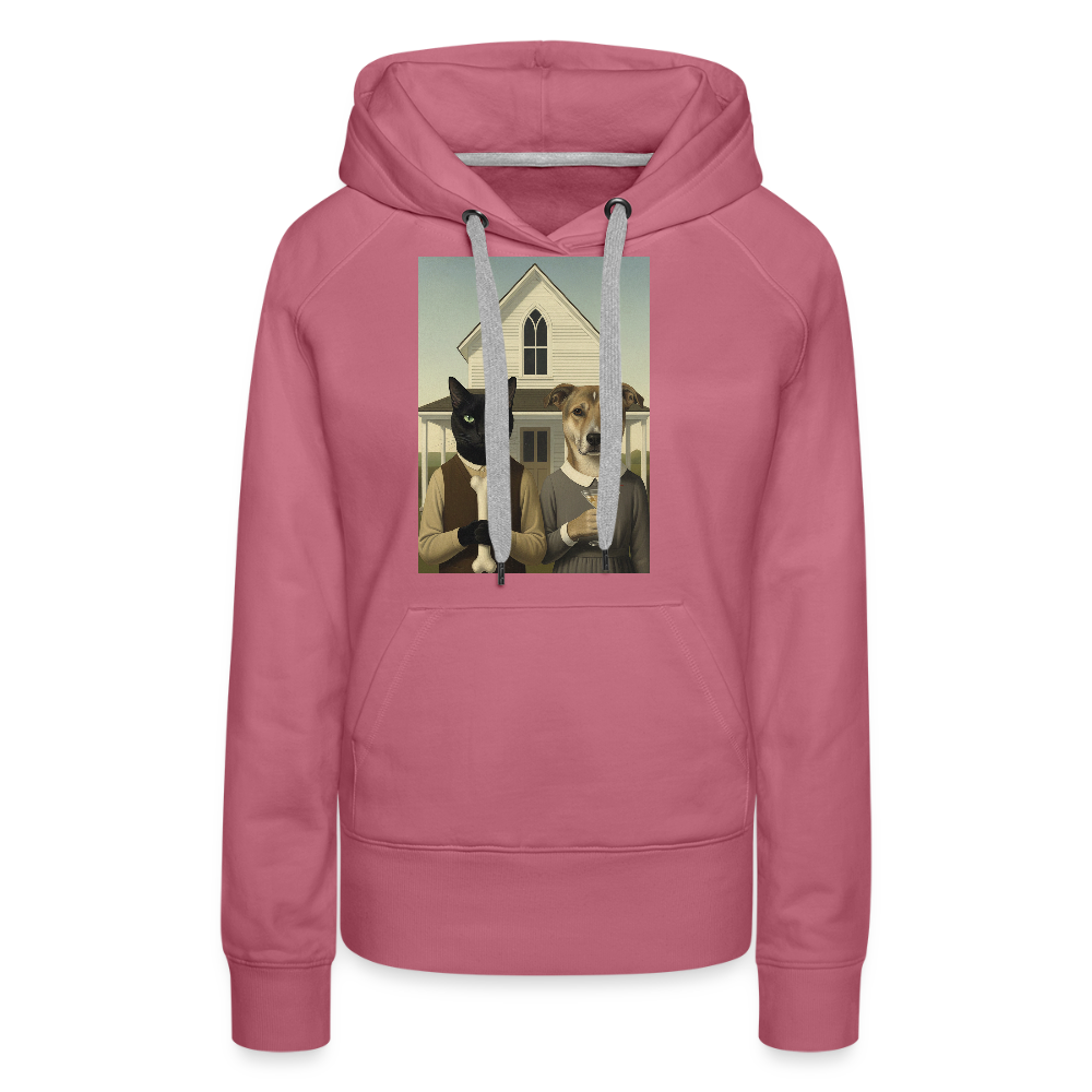 American Gothic… aber mit Katze und Hund | Frauen Premium Hoodie - Malve