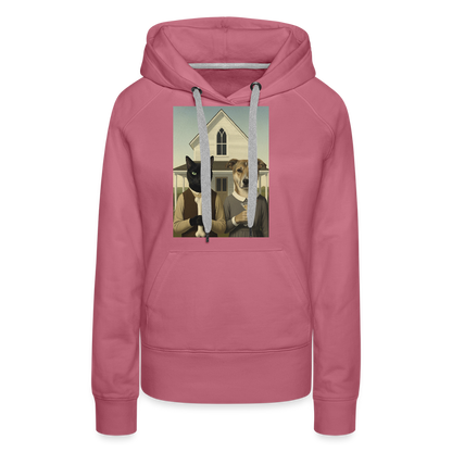 American Gothic… aber mit Katze und Hund | Frauen Premium Hoodie - Malve