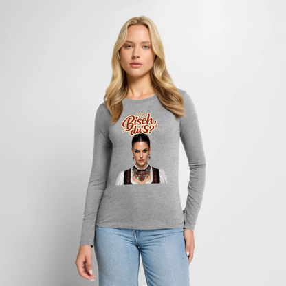 Schwarzwaldstolz – Sie weiß, wer sie isch | Frauen Premium Bio Langarmshirt - Grau meliert