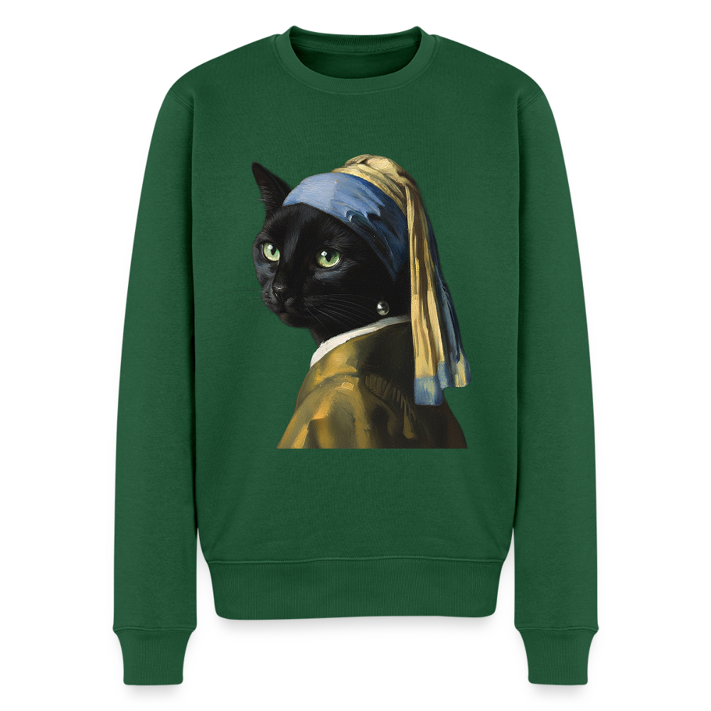 Das Mädchen mit dem Perlenohrring… aber es ist eine Katze |  Männer Premium Pullover - Flaschengrün