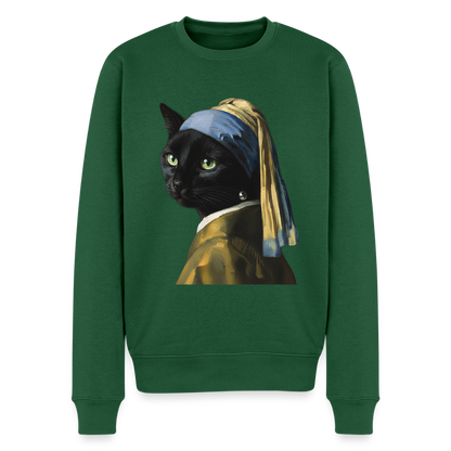 Das Mädchen mit dem Perlenohrring… aber es ist eine Katze |  Männer Premium Pullover - Flaschengrün