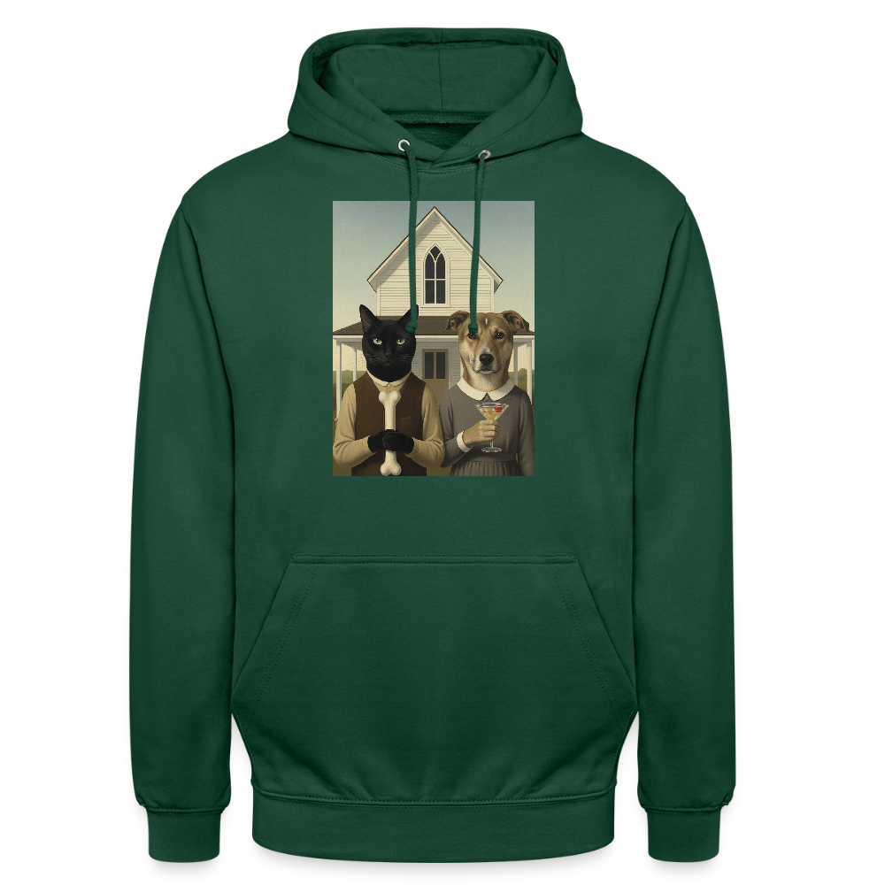 American Gothic… aber mit Katze und Hund |  Männer Premium Pullover - Flaschengrün