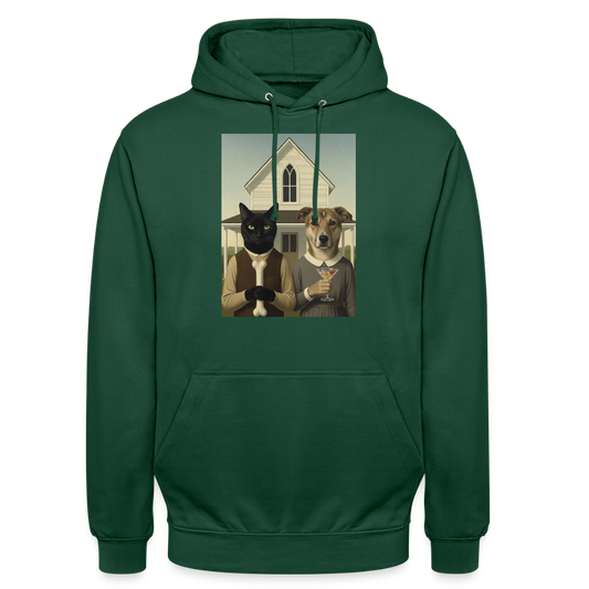 American Gothic… aber mit Katze und Hund |  Männer Premium Pullover - Flaschengrün