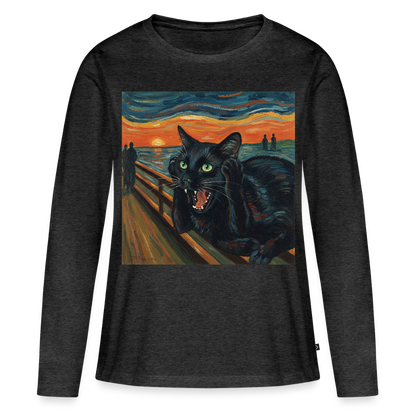 Der Schrei… aber die Katze hat’s zuerst gemerkt | Frauen Premium Bio Langarmshirt - Anthrazit meliert