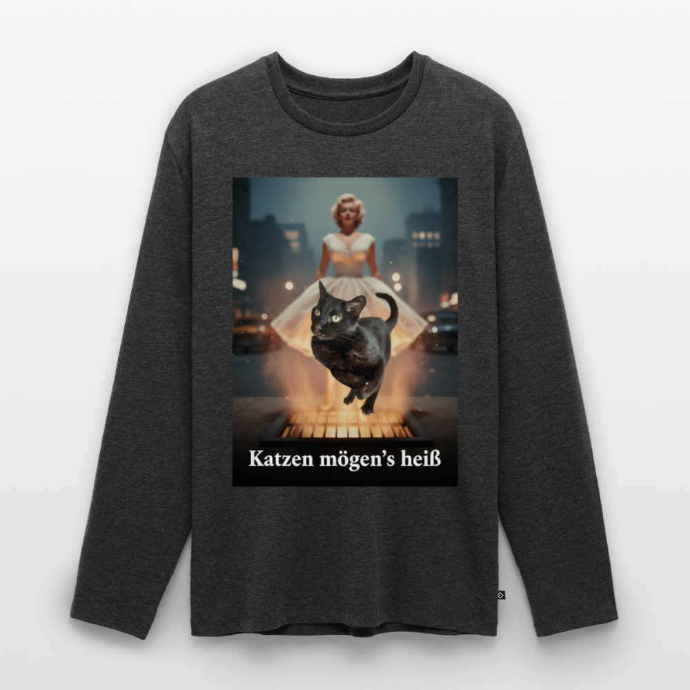 Katzen mögen’s heiß | Männer Premium Bio Langarmshirt - Anthrazit meliert