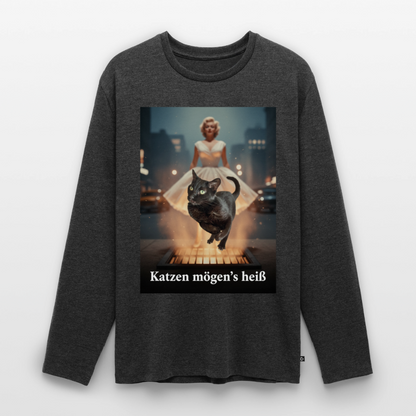 Katzen mögen’s heiß | Männer Premium Bio Langarmshirt - Anthrazit meliert