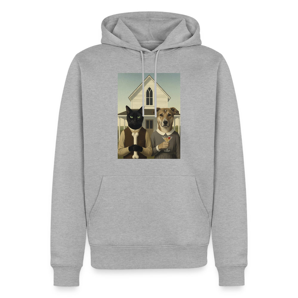 American Gothic… aber mit Katze und Hund | Männer Premium Hoodie - Grau meliert