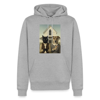 American Gothic… aber mit Katze und Hund | Männer Premium Hoodie - Grau meliert