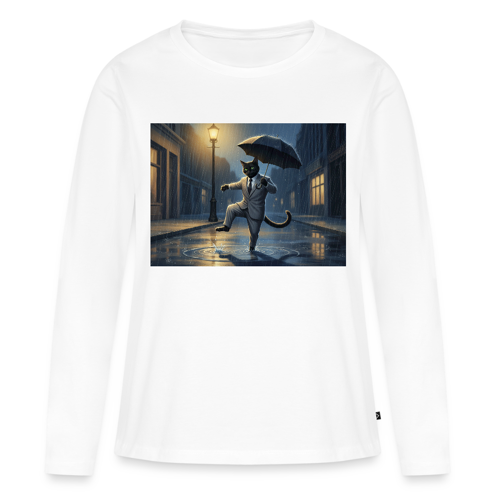 Krümel tanzt im Regen | Frauen Premium Bio Langarmshirt - Weiß