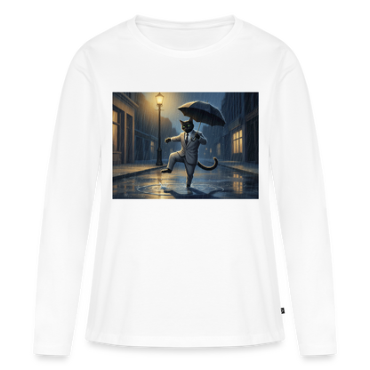 Krümel tanzt im Regen | Frauen Premium Bio Langarmshirt - Weiß