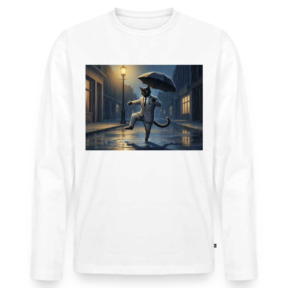 Krümel tanzt im Regen | Männer Premium Bio Langarmshirt - Weiß