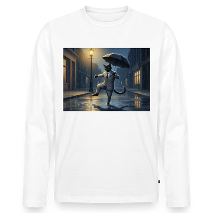 Krümel tanzt im Regen | Männer Premium Bio Langarmshirt - Weiß
