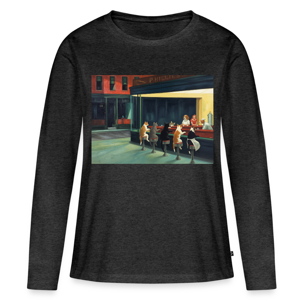 Wenn Hopper Katzen gemalt hätte | Frauen Premium Bio Langarmshirt - Anthrazit meliert