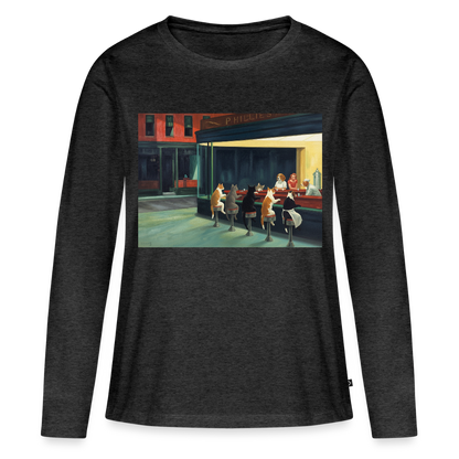Wenn Hopper Katzen gemalt hätte | Frauen Premium Bio Langarmshirt - Anthrazit meliert