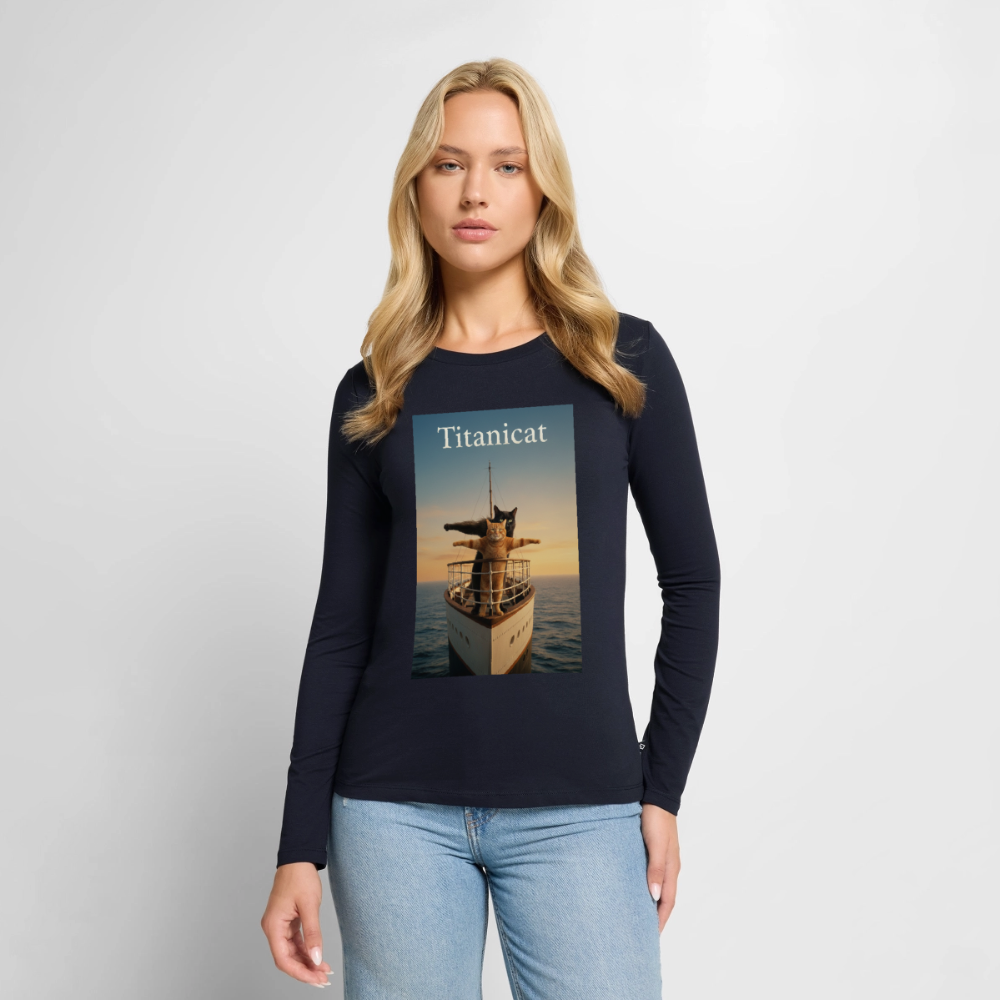 Titanicat – Ich bin der König der Kratzbäume | Frauen Premium Bio Langarmshirt - Navy