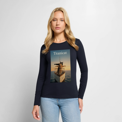Titanicat – Ich bin der König der Kratzbäume | Frauen Premium Bio Langarmshirt - Navy