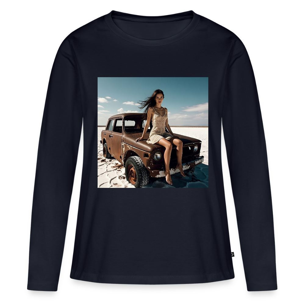 Warten auf irgendwas | Frauen Premium Bio Langarmshirt - Navy